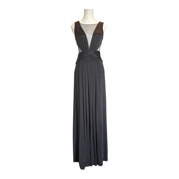 BCBGMAXAZRIA Magdalena Black Sheer Draped Jersey Gown Dress XXS Formal Maxi - Picture 3 of 15